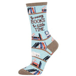 Socksmith 06. SOCKS - WOMENS SOCKS - WOMENS SOCKS GIFT Time For A Good Book - Cotton Crew BLUE HEATHER 9-11