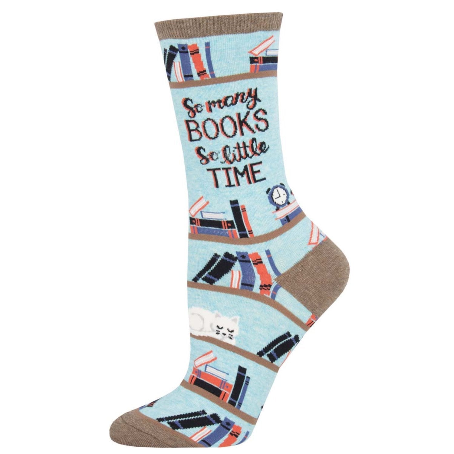 Socksmith 06. SOCKS - WOMENS SOCKS - WOMENS SOCKS GIFT Time For A Good Book - Cotton Crew BLUE HEATHER 9-11