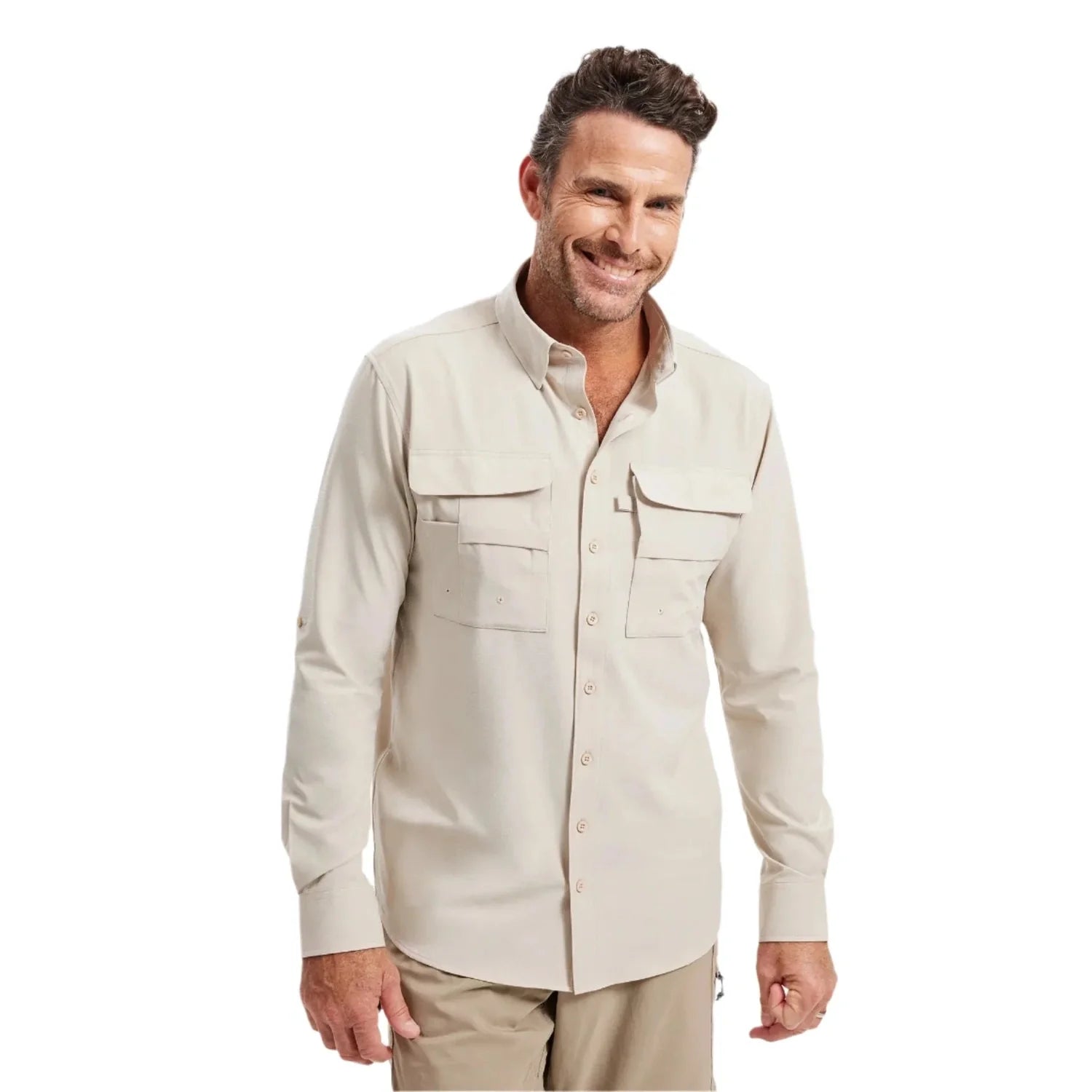 Solbari 01. MENS APPAREL - MENS LS SHIRTS - MENS LS BUTTON UP Men's Hiking Shirt UPF 50+ Dry Lite BEIGE