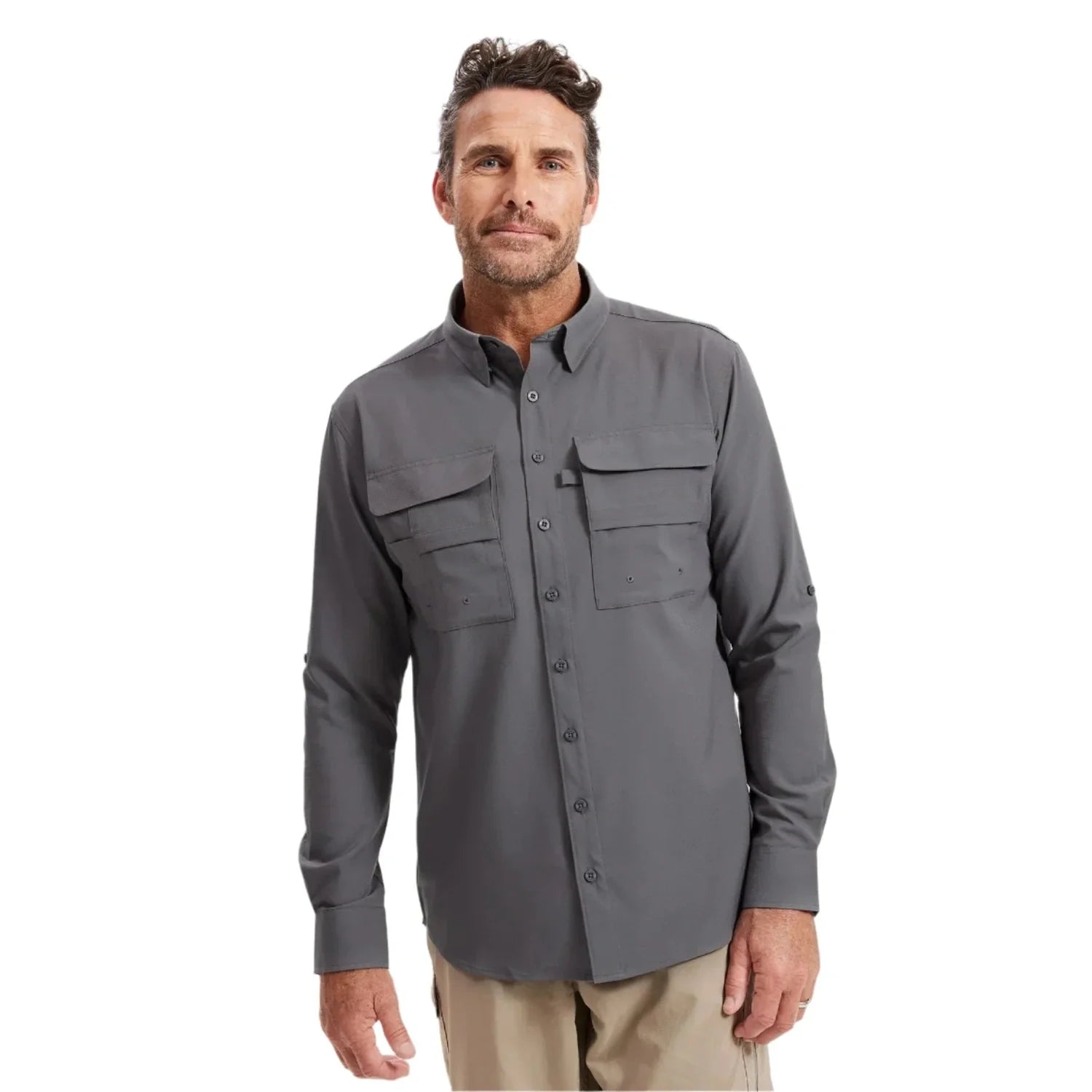 Solbari 01. MENS APPAREL - MENS LS SHIRTS - MENS LS BUTTON UP Men's Hiking Shirt UPF 50+ Dry Lite STEEL GREY