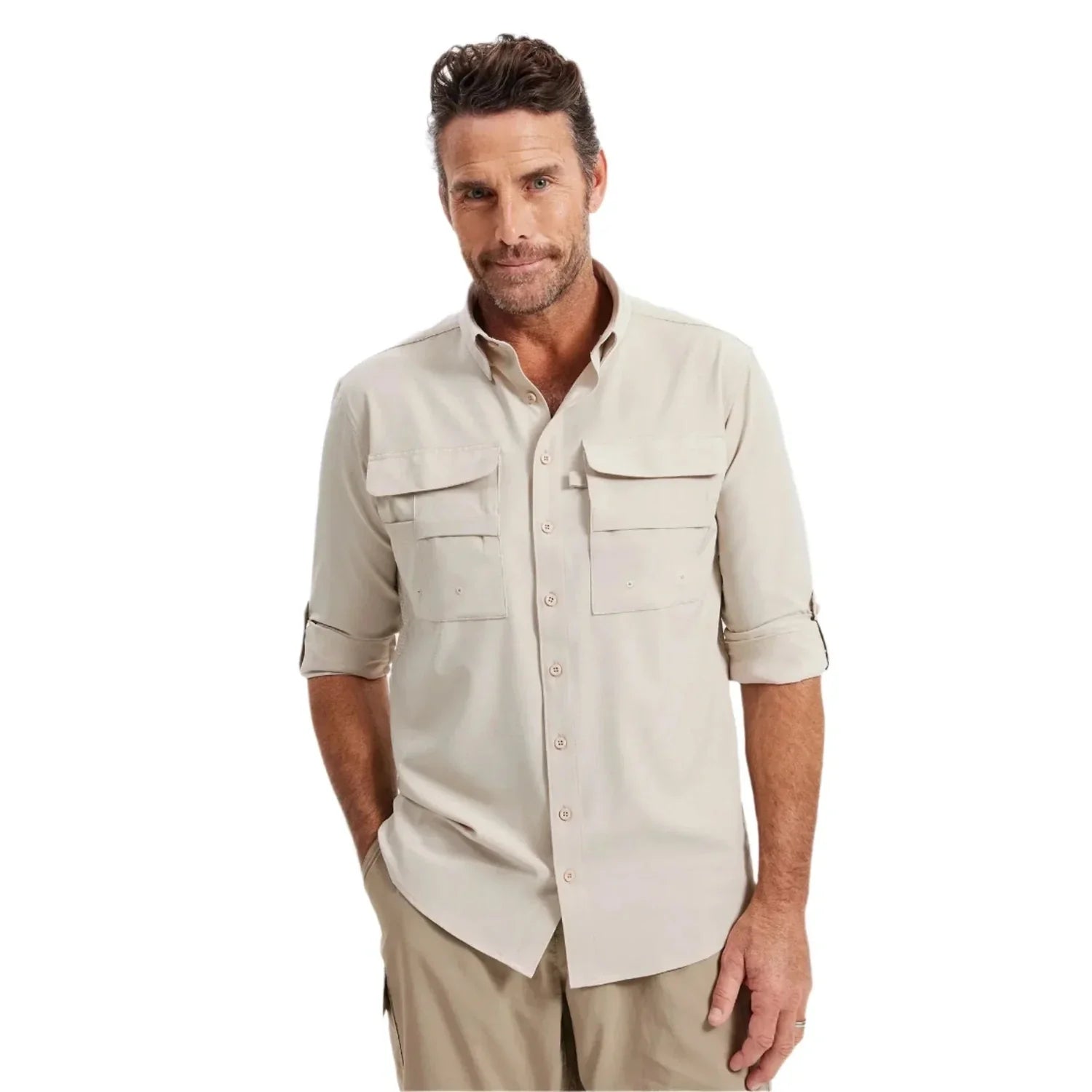 Solbari 01. MENS APPAREL - MENS LS SHIRTS - MENS LS BUTTON UP Men's Hiking Shirt UPF 50+ Dry Lite BEIGE