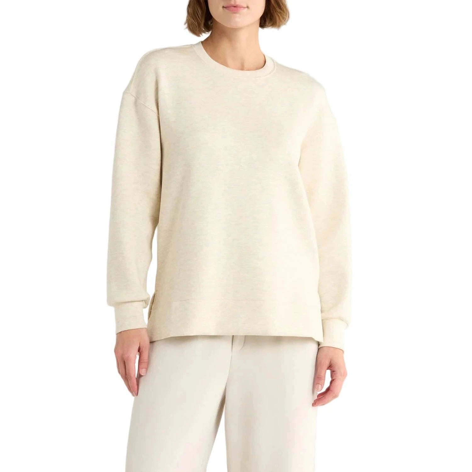 SPANX 02. WOMENS APPAREL - WOMENS HOODIES|SWEATERS - WOMENS PO SWEATERS Women's Brushed Airessentials Crewneck Top HEATHER CREAM