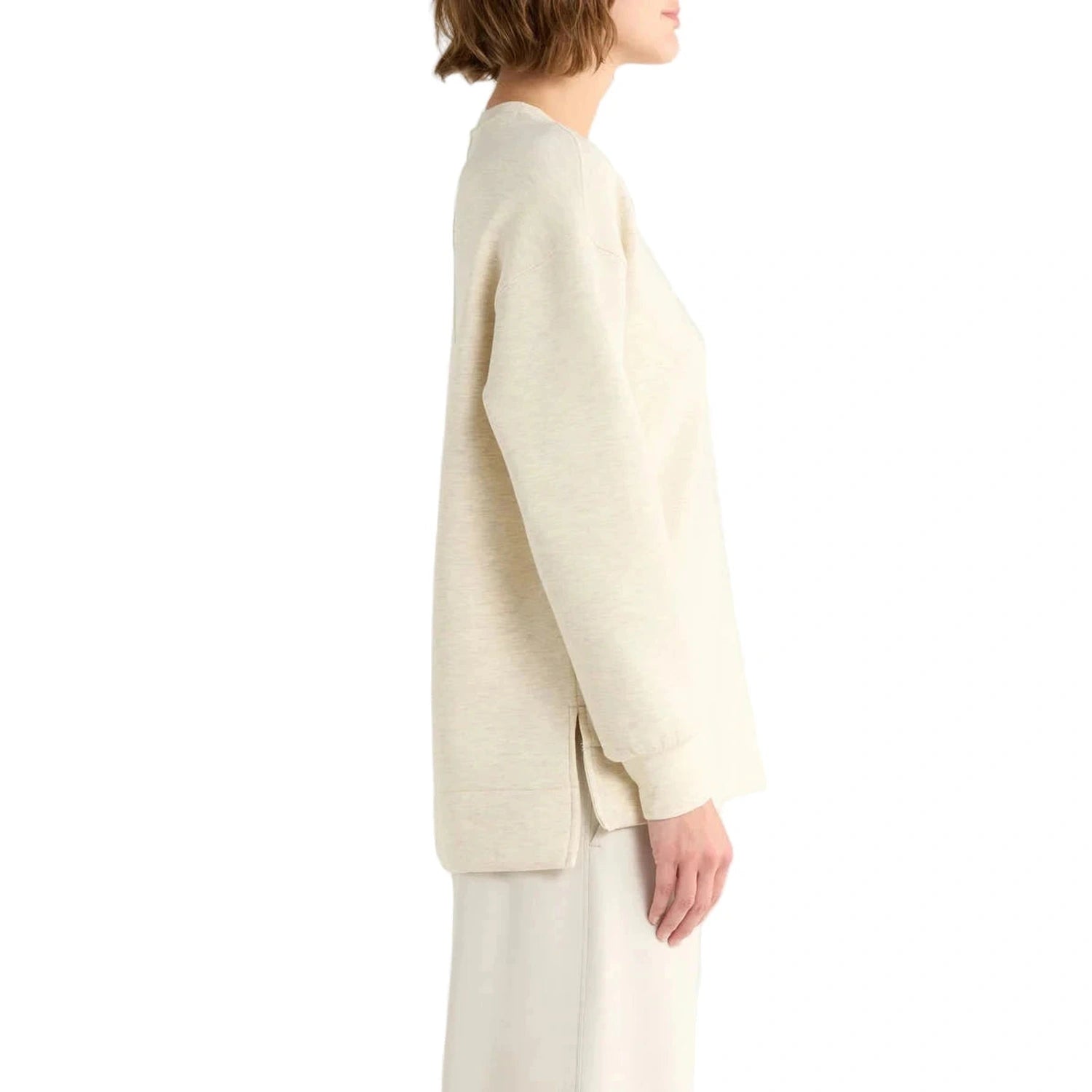 SPANX 02. WOMENS APPAREL - WOMENS HOODIES|SWEATERS - WOMENS PO SWEATERS Women's Brushed Airessentials Crewneck Top HEATHER CREAM