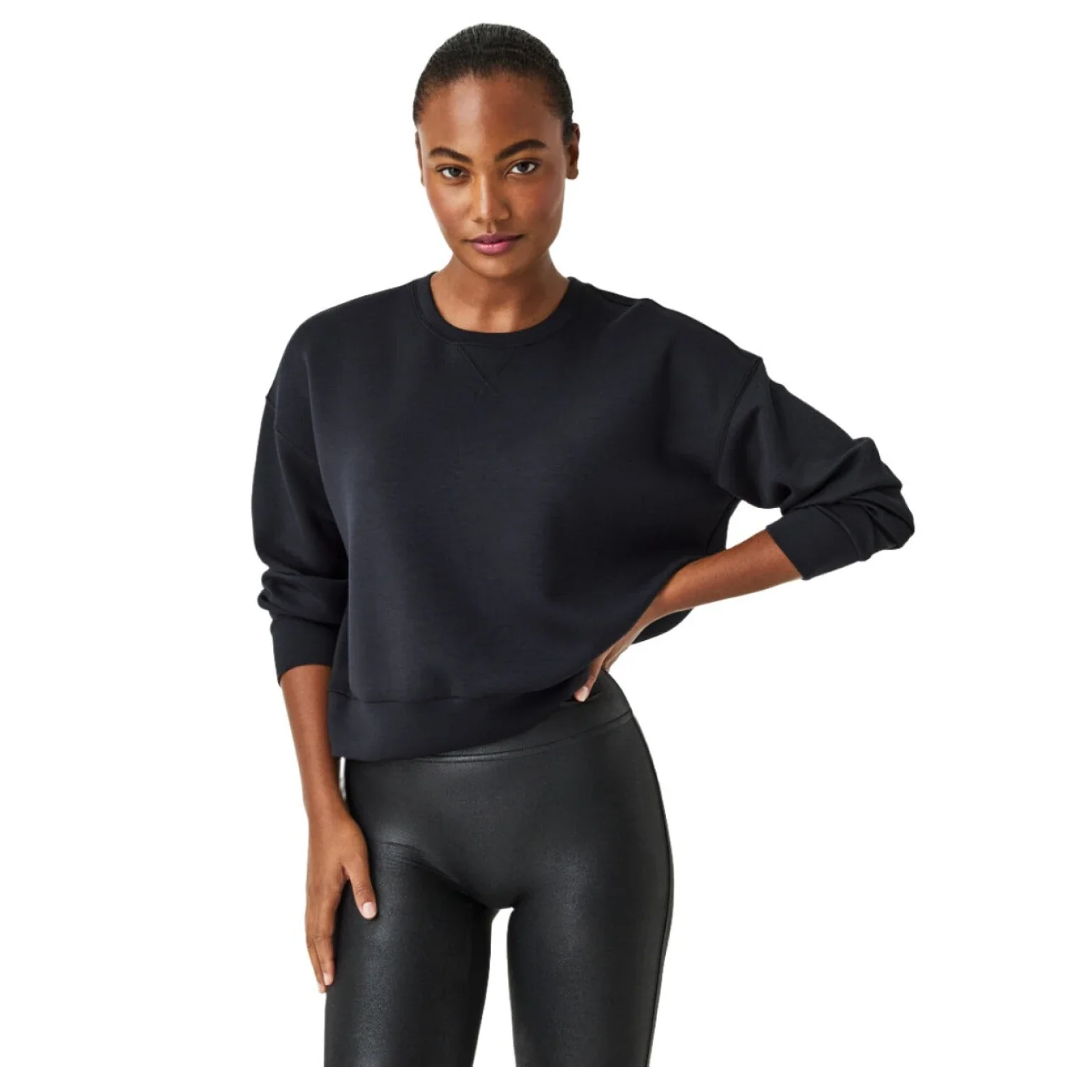 SPANX 02. WOMENS APPAREL - WOMENS LS SHIRTS - WOMENS LS CASUAL Women's AirEssentials Crew VERY BLACK