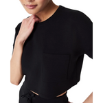 SPANX 02. WOMENS APPAREL - WOMENS SS SHIRTS - WOMENS SS CASUAL Women's AirEssentials Cropped Pocket Tee VERY BLACK