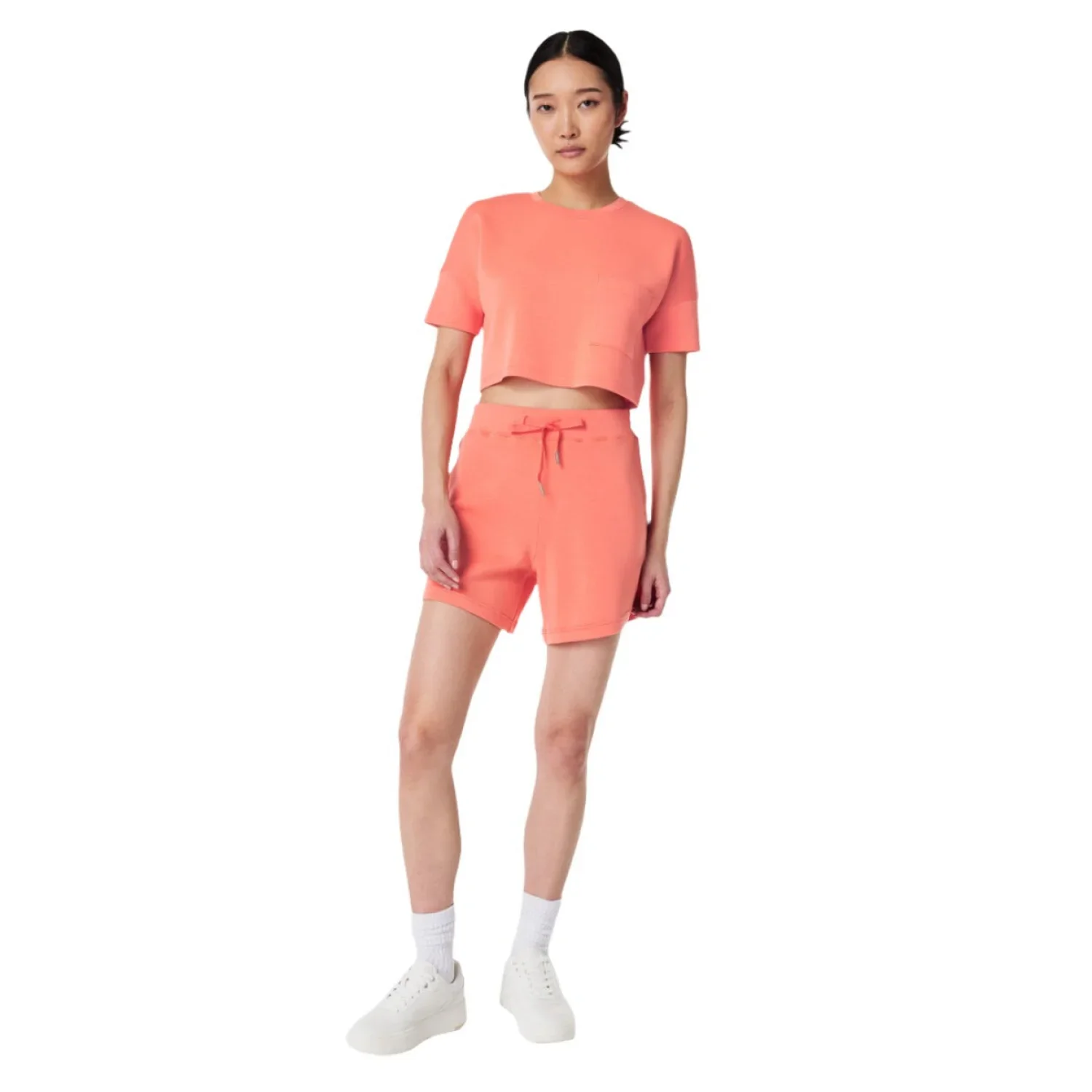 SPANX 02. WOMENS APPAREL - WOMENS SS SHIRTS - WOMENS SS CASUAL Women's AirEssentials Cropped Pocket Tee SUNSET PEACH