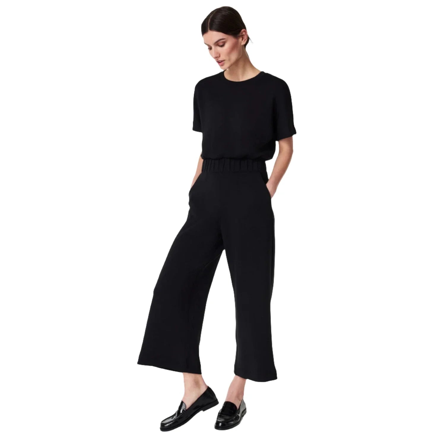 SPANX 02. WOMENS APPAREL - WOMENS DRESS|SKIRT - WOMENS JUMPERS Women's AirEssentials Cropped Wide-Leg Jumpsuit VERY BLACK