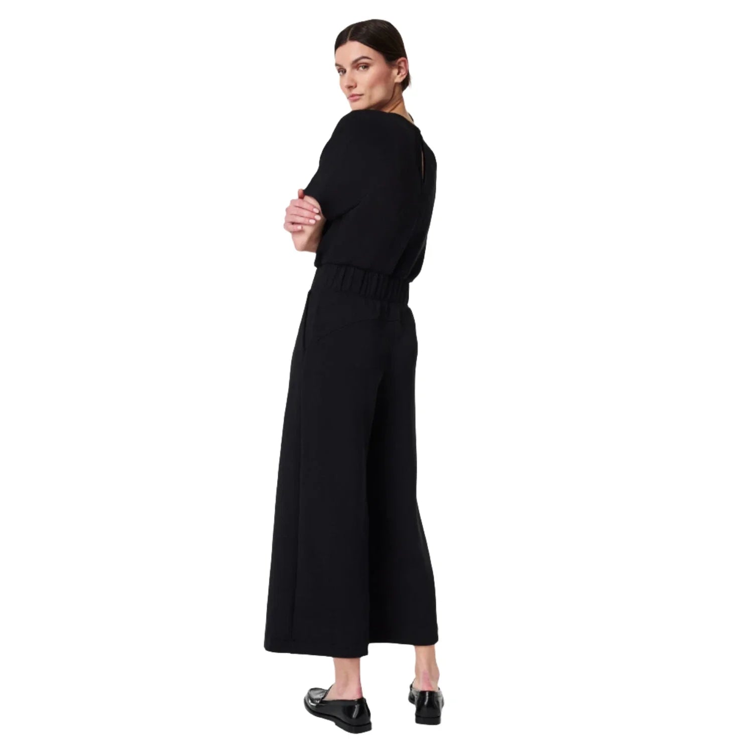 SPANX 02. WOMENS APPAREL - WOMENS DRESS|SKIRT - WOMENS JUMPERS Women's AirEssentials Cropped Wide-Leg Jumpsuit VERY BLACK