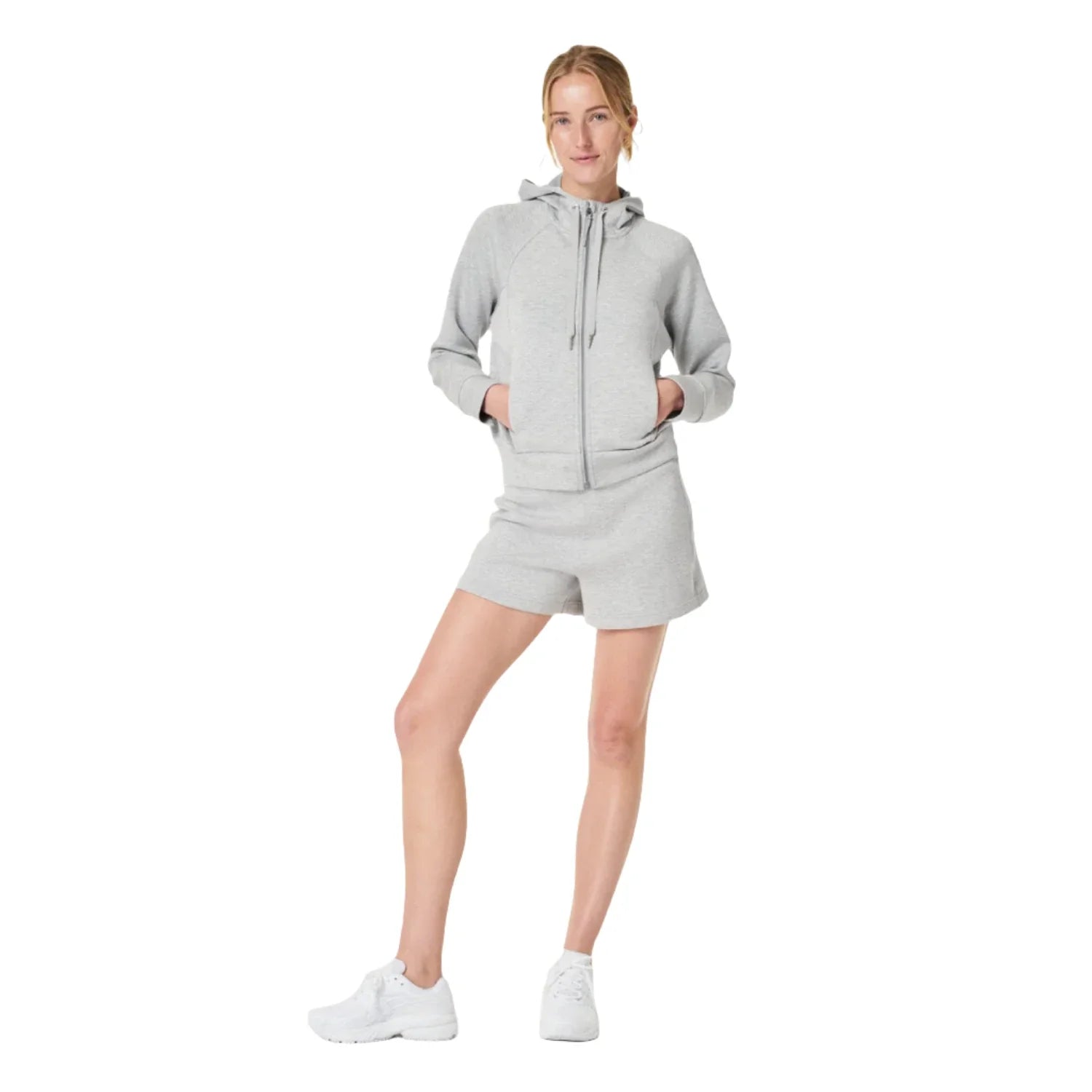 SPANX 02. WOMENS APPAREL - WOMENS HOODIES|SWEATERS - WOMENS PO HOODY Women's AirEssentials Full Zip Hoodie LIT GREY HEATHER