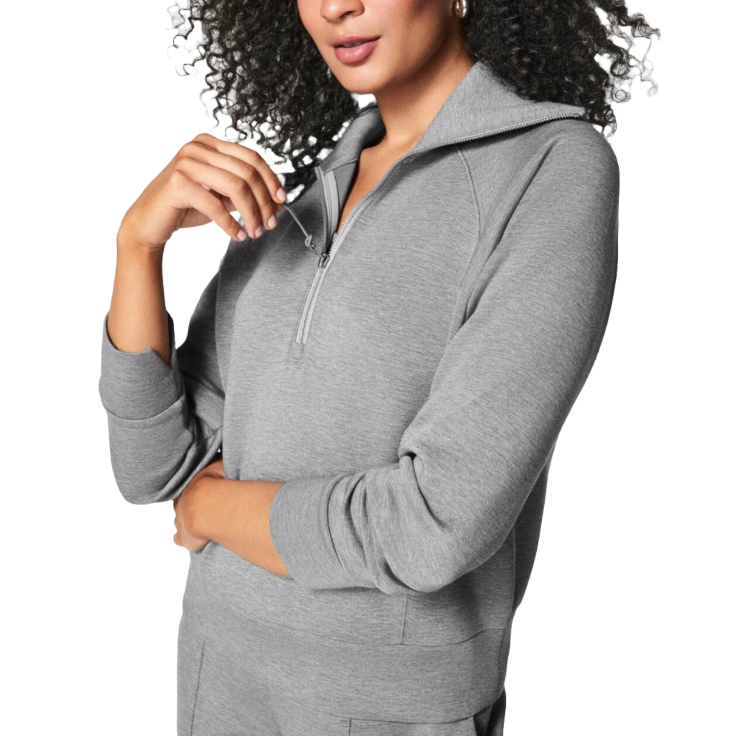 SPANX 02. WOMENS APPAREL - WOMENS HOODIES|SWEATERS - WOMENS PO Q ZIP Women's AirEssentials Half Zip MID GREY HEATHER