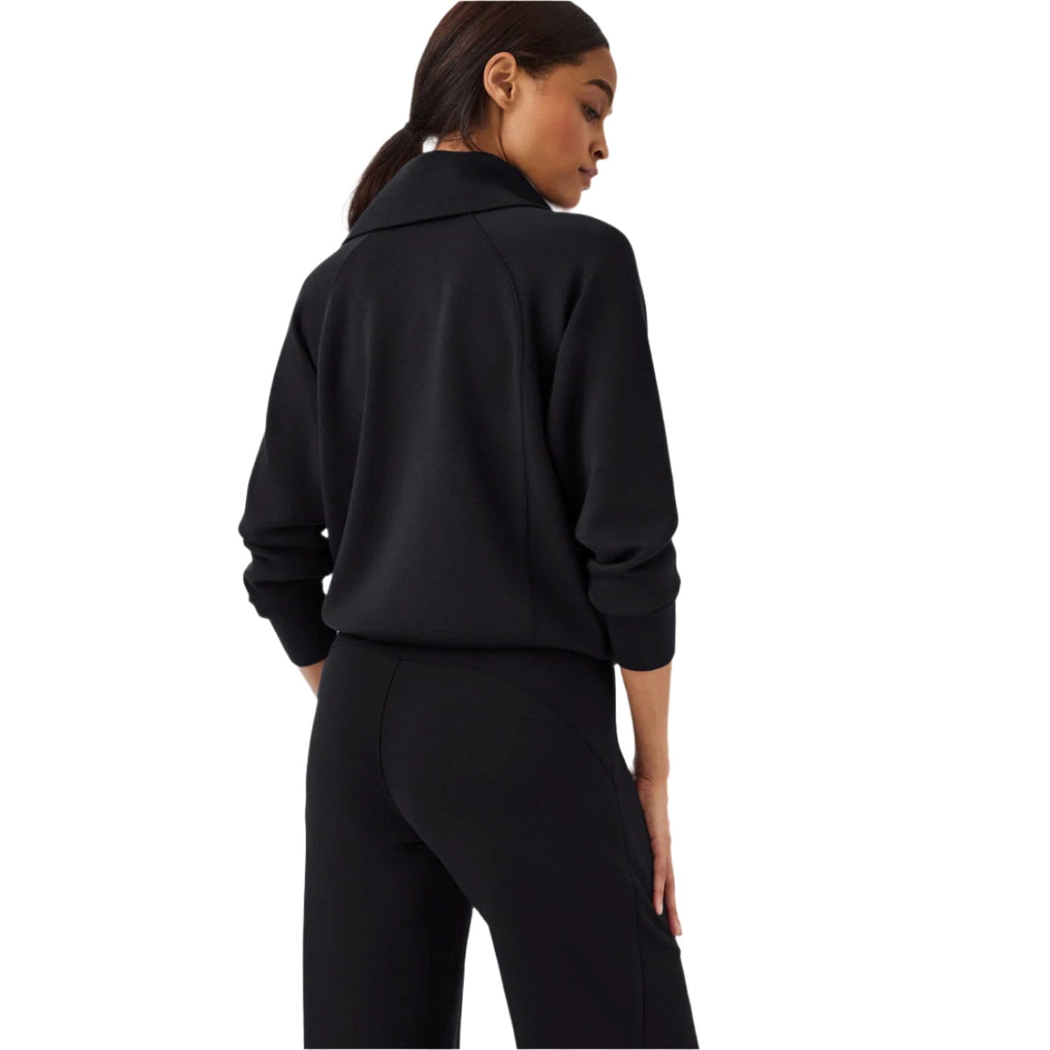 SPANX 02. WOMENS APPAREL - WOMENS HOODIES|SWEATERS - WOMENS PO Q ZIP Women's AirEssentials Half Zip VERY BLACK