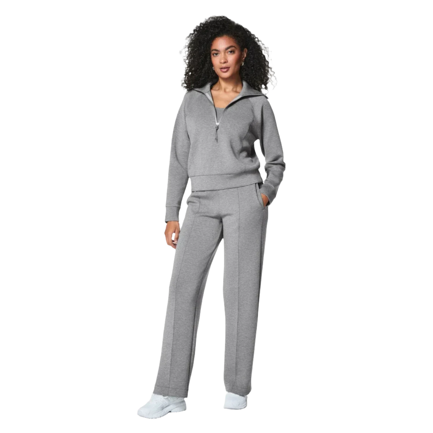 SPANX 02. WOMENS APPAREL - WOMENS HOODIES|SWEATERS - WOMENS PO Q ZIP Women's AirEssentials Half Zip MID GREY HEATHER