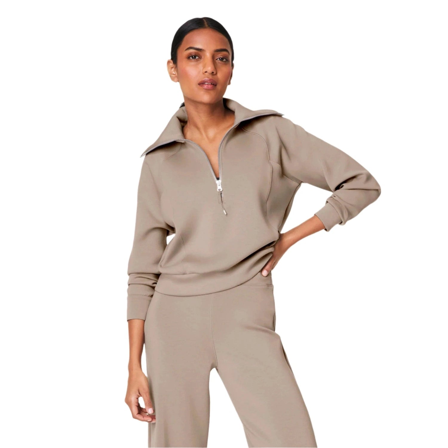 SPANX 02. WOMENS APPAREL - WOMENS HOODIES|SWEATERS - WOMENS PO Q ZIP Women's AirEssentials Half Zip ASHWOOD