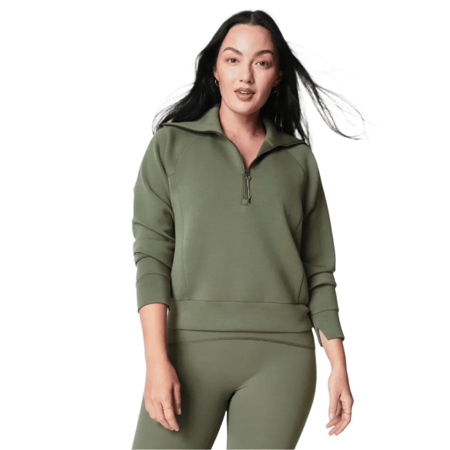 SPANX 02. WOMENS APPAREL - WOMENS HOODIES|SWEATERS - WOMENS PO Q ZIP Women's AirEssentials Half Zip CLOVER