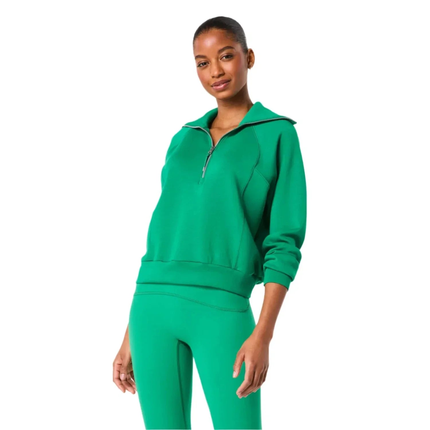SPANX 02. WOMENS APPAREL - WOMENS HOODIES|SWEATERS - WOMENS PO Q ZIP Women's AirEssentials Half Zip FLDGN FIELD GREEN