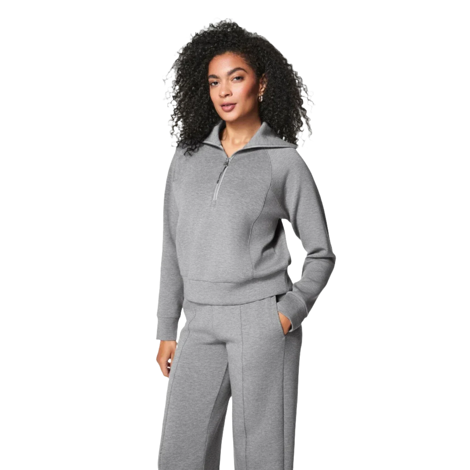 SPANX 02. WOMENS APPAREL - WOMENS HOODIES|SWEATERS - WOMENS PO Q ZIP Women's AirEssentials Half Zip MID GREY HEATHER