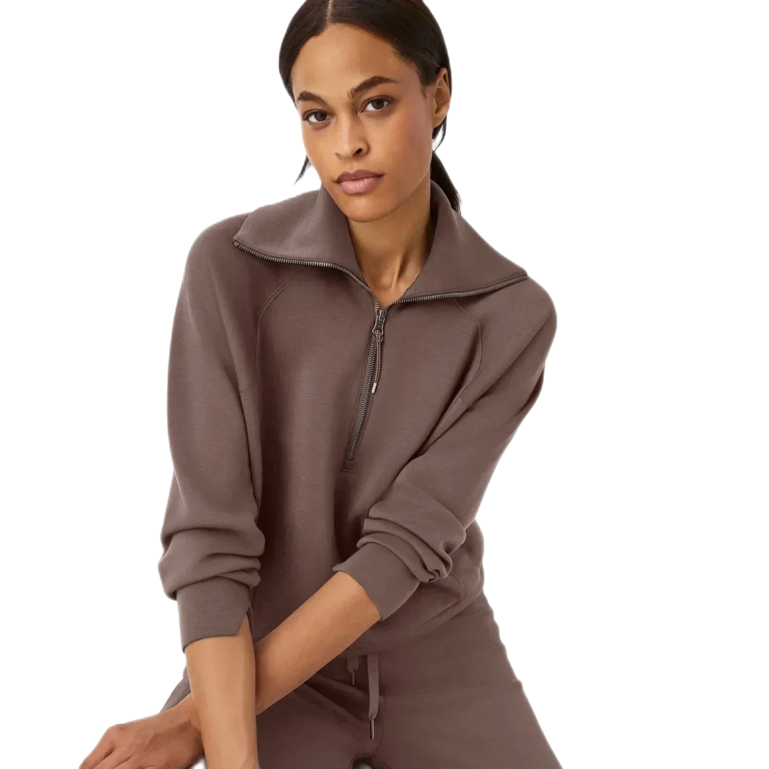 SPANX 02. WOMENS APPAREL - WOMENS HOODIES|SWEATERS - WOMENS PO Q ZIP Women's AirEssentials Half Zip SMOKE