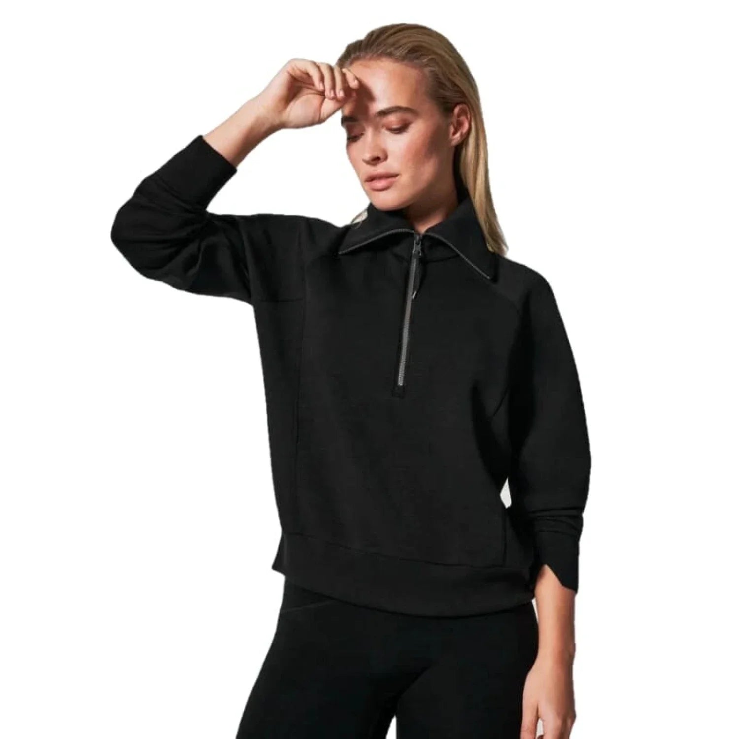 SPANX 02. WOMENS APPAREL - WOMENS HOODIES|SWEATERS - WOMENS PO Q ZIP Women's AirEssentials Half Zip VERY BLACK