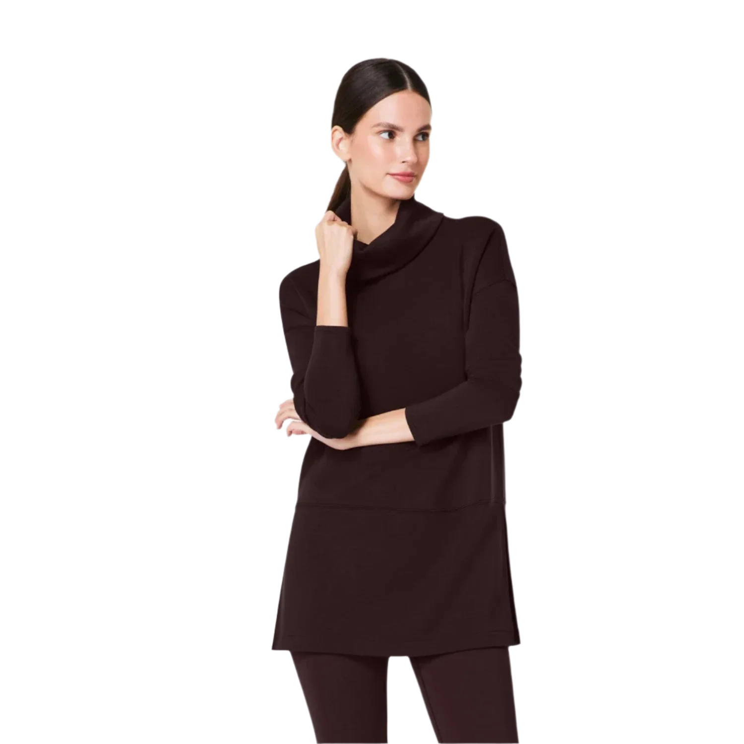 SPANX 02. WOMENS APPAREL - WOMENS HOODIES|SWEATERS - WOMENS PO SWEATERS Women's AirEssentials Turtleneck Tunic TRUFFLE BROWN