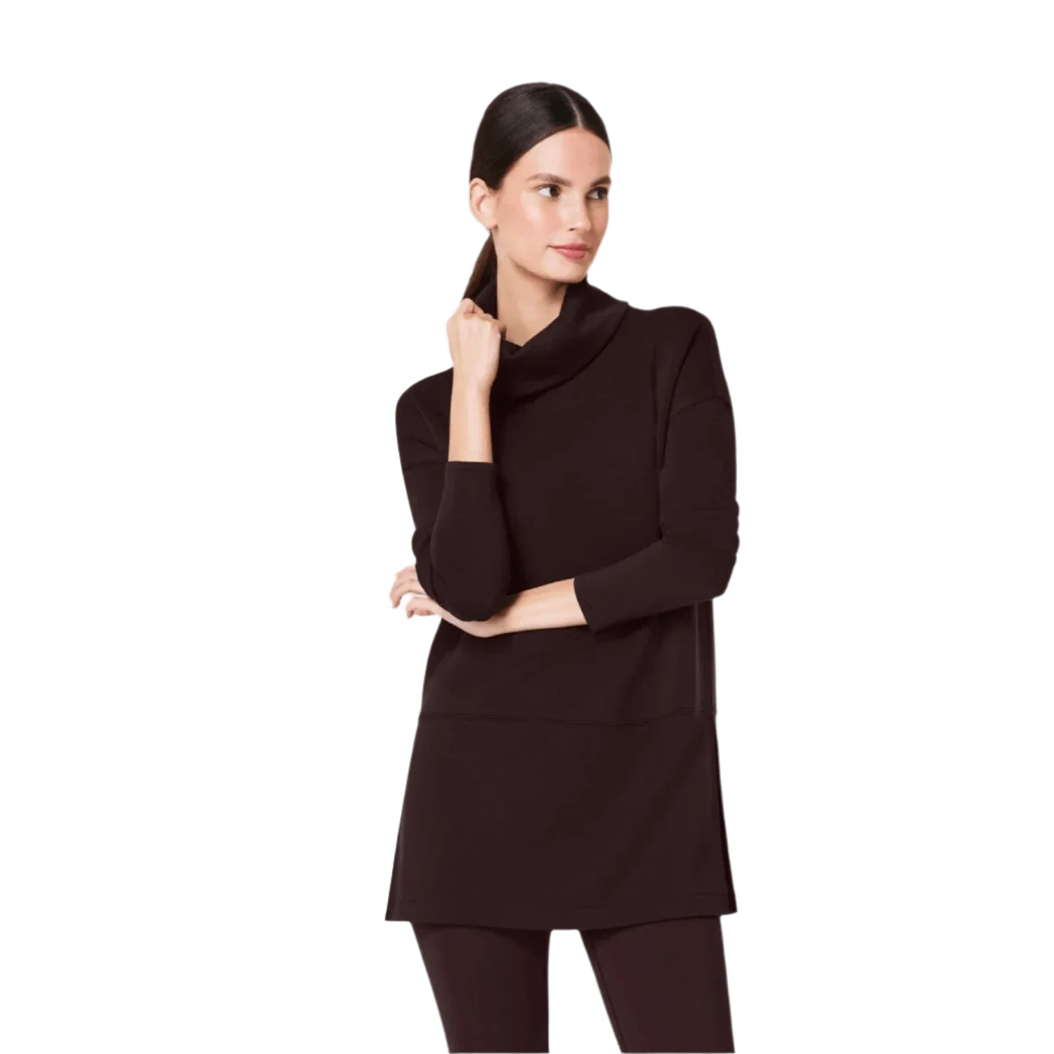 SPANX 02. WOMENS APPAREL - WOMENS HOODIES|SWEATERS - WOMENS PO SWEATERS Women's AirEssentials Turtleneck Tunic TRUFFLE BROWN