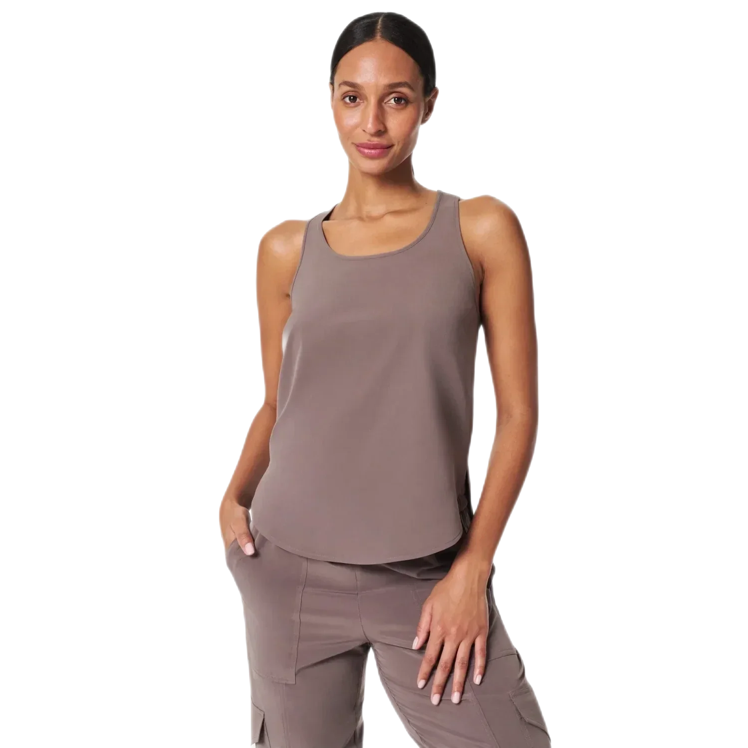 SPANX 02. WOMENS APPAREL - WOMENS SS SHIRTS - WOMENS TANK CASUAL Women's Out of Office Curved Hem Tank SMOKE