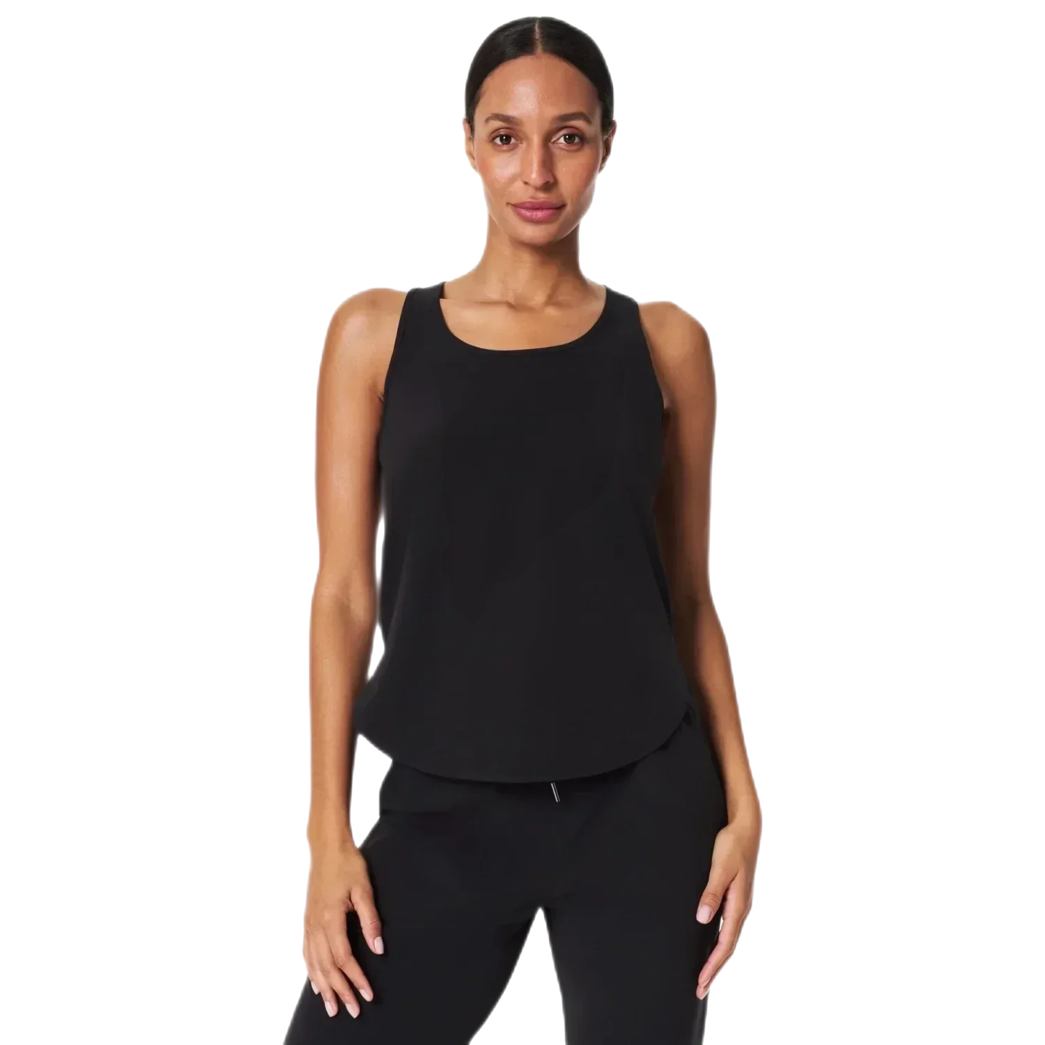 SPANX 02. WOMENS APPAREL - WOMENS SS SHIRTS - WOMENS TANK CASUAL Women's Out of Office Curved Hem Tank VERY BLACK