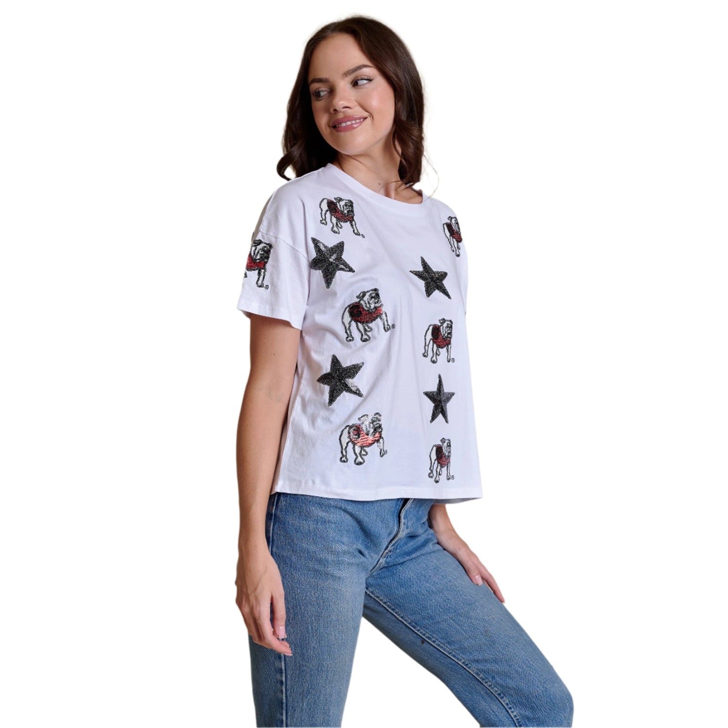 Stewart Simmons 02. WOMENS APPAREL - WOMENS SS SHIRTS - WOMENS SS CASUAL Women's The All Over Sequin Boxy Tee WHITE