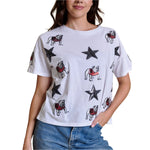 Stewart Simmons 02. WOMENS APPAREL - WOMENS SS SHIRTS - WOMENS SS CASUAL Women's The All Over Sequin Boxy Tee WHITE