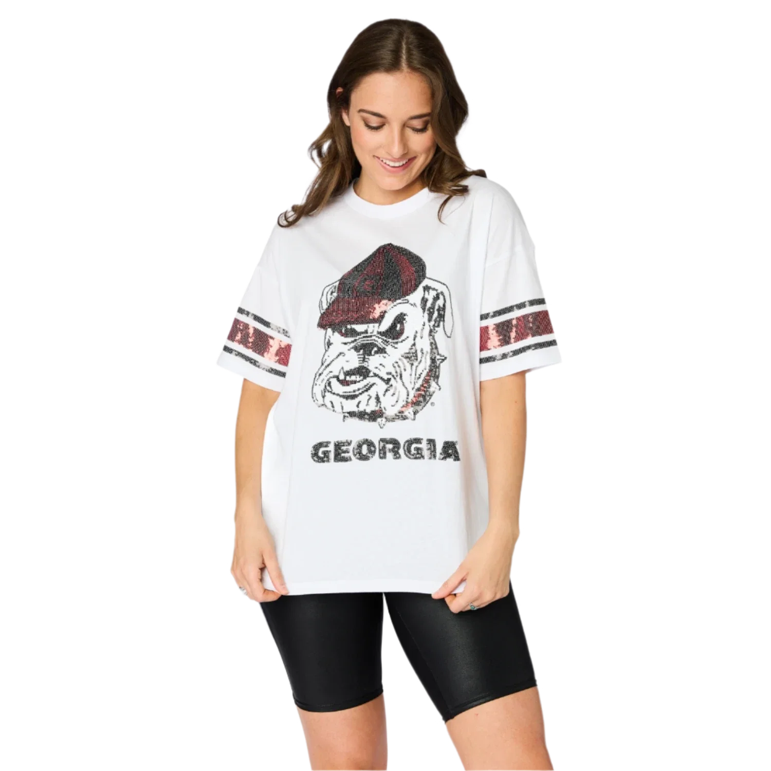 Stewart Simmons 02. WOMENS APPAREL - WOMENS SS SHIRTS - WOMENS SS CASUAL Women's The Georgia Sequin Grand Tee WHITE