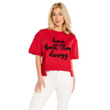 Stewart Simmons 02. WOMENS APPAREL - WOMENS SS SHIRTS - WOMENS SS CASUAL Women's The Glitter Script Boxy Top RED