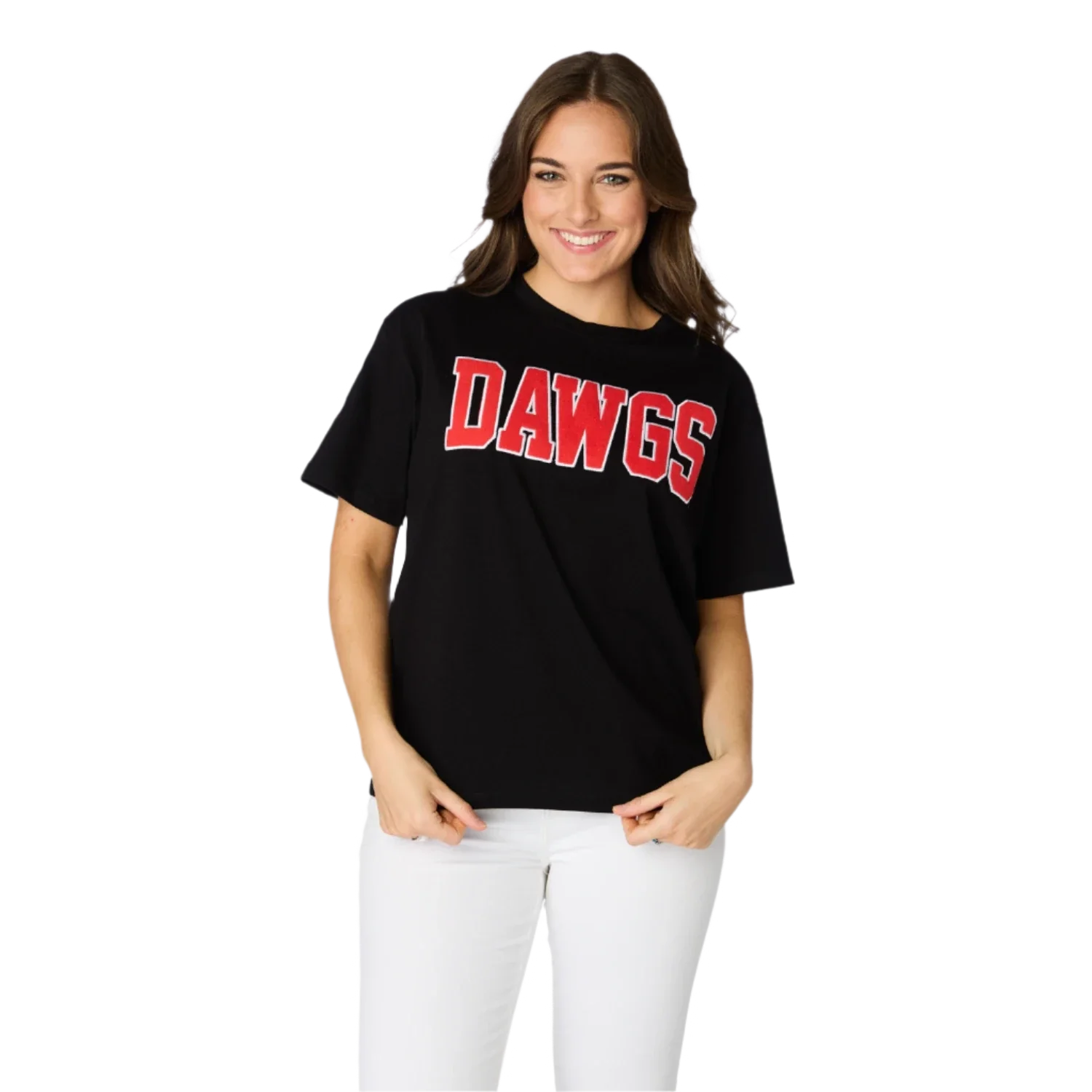 Stewart Simmons 02. WOMENS APPAREL - WOMENS SS SHIRTS - WOMENS SS CASUAL Women's UGA The Varsity Boyfriend Tee BLACK