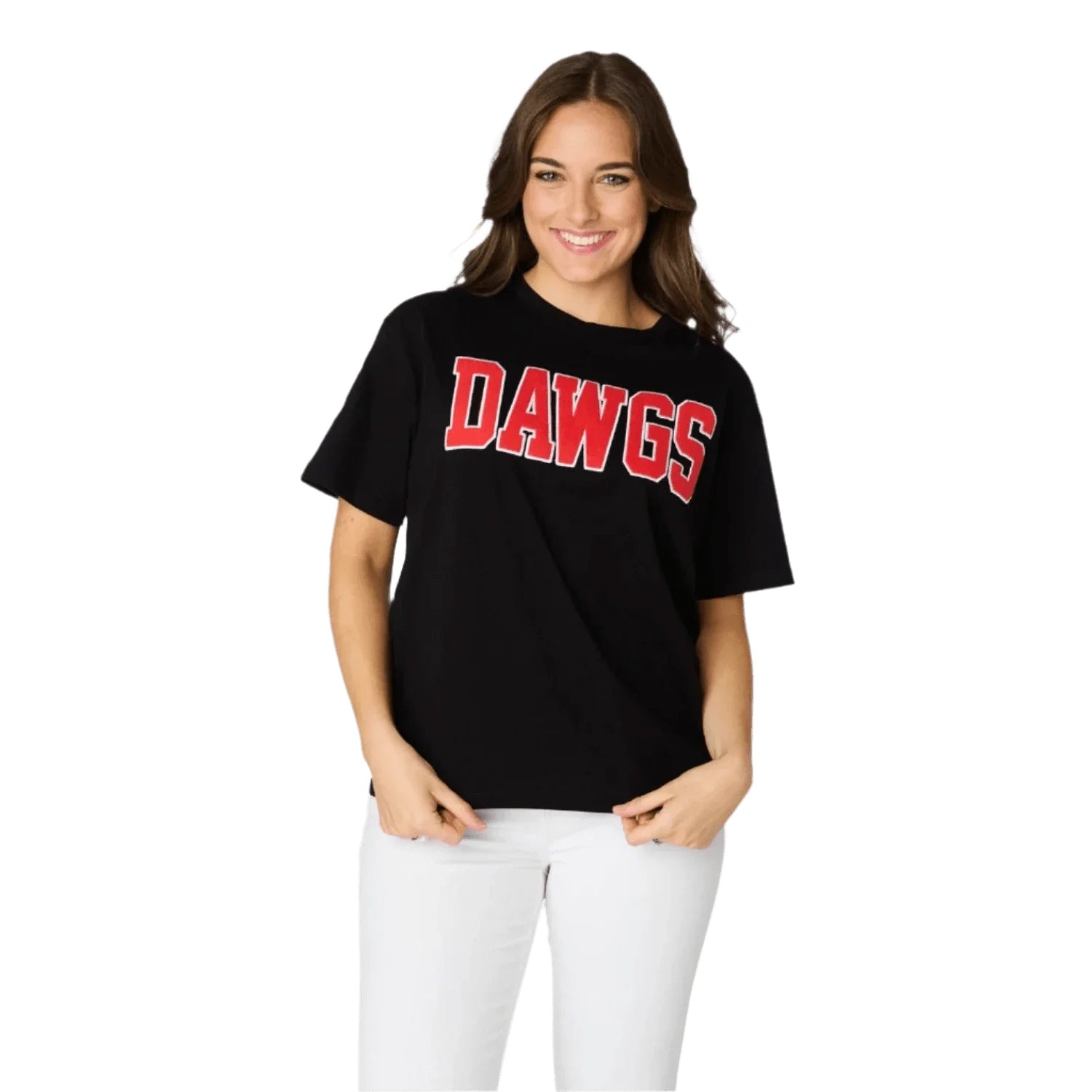 Stewart Simmons 02. WOMENS APPAREL - WOMENS SS SHIRTS - WOMENS SS CASUAL Women's UGA The Varsity Boyfriend Tee BLACK