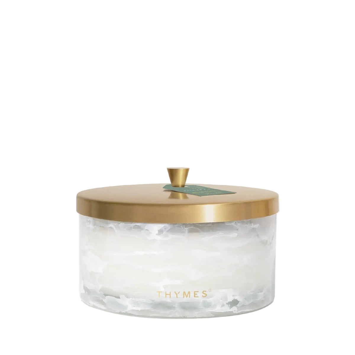 Thymes Frasier Fir Tidings 21 oz 4-Wick Candle, lid on
