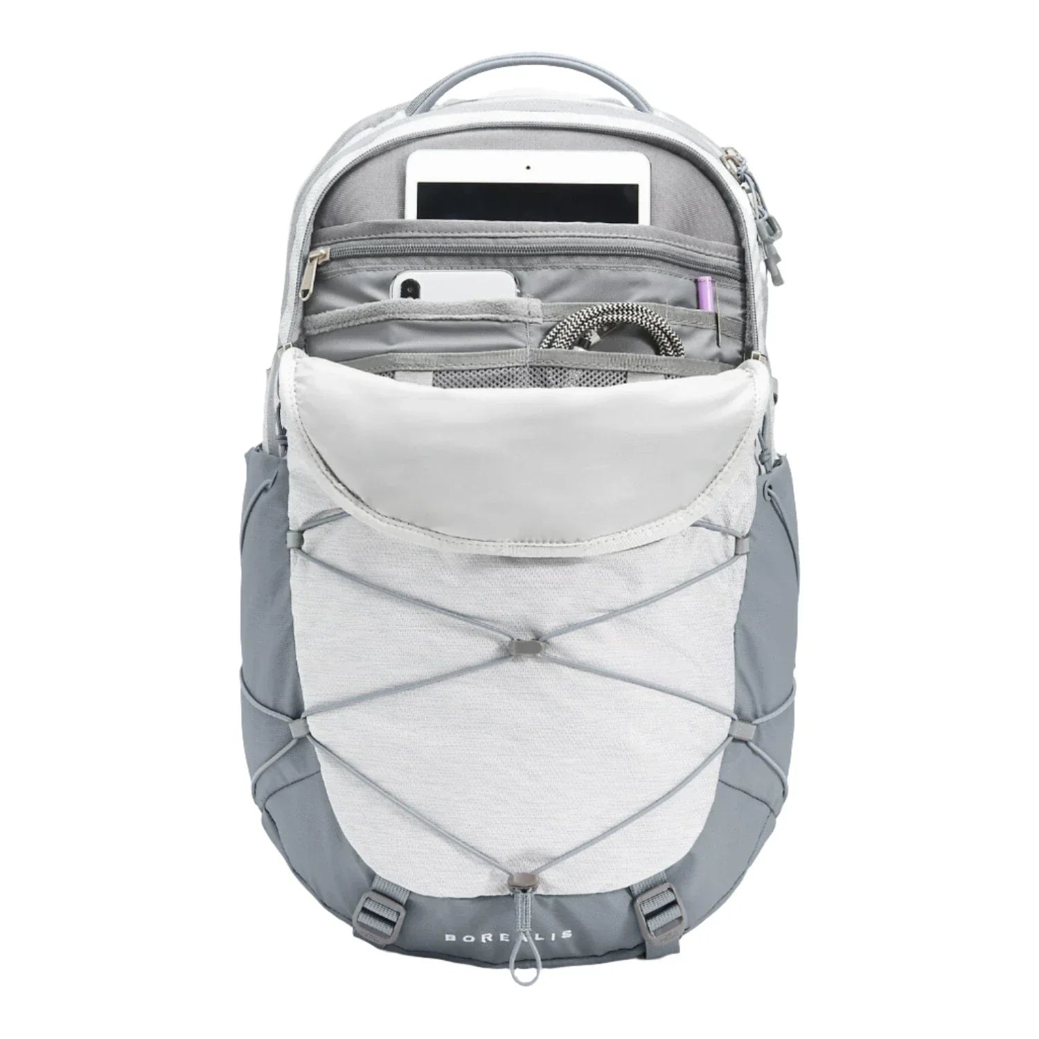 north face borealis backpack grey light heather The North Face Women's Borealis Backpack TNF White Metallic Mélange/Mid Grey