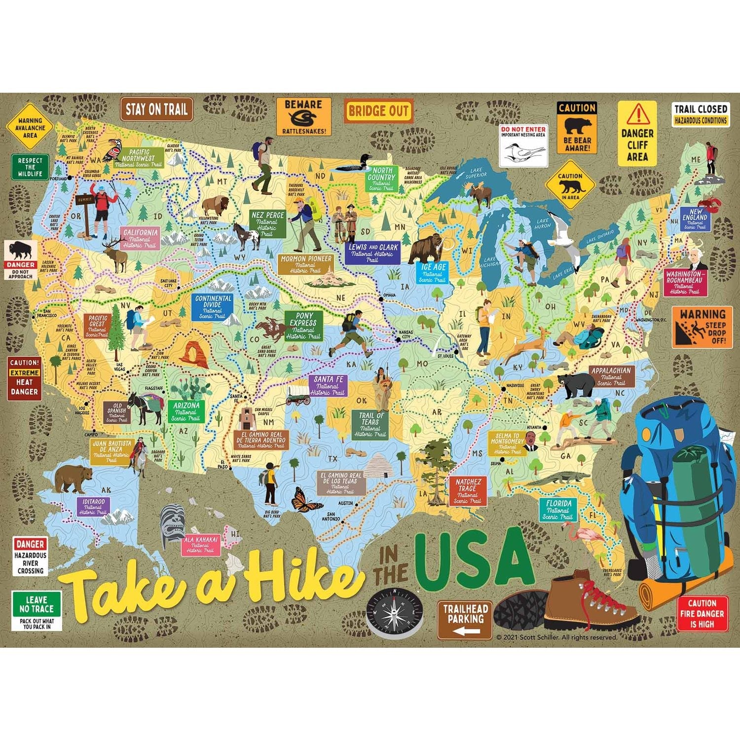 True South Puzzle Co. 10. GIFTS|ACCESSORIES - GIFT - GAMES Take A Hike! USA Puzzle