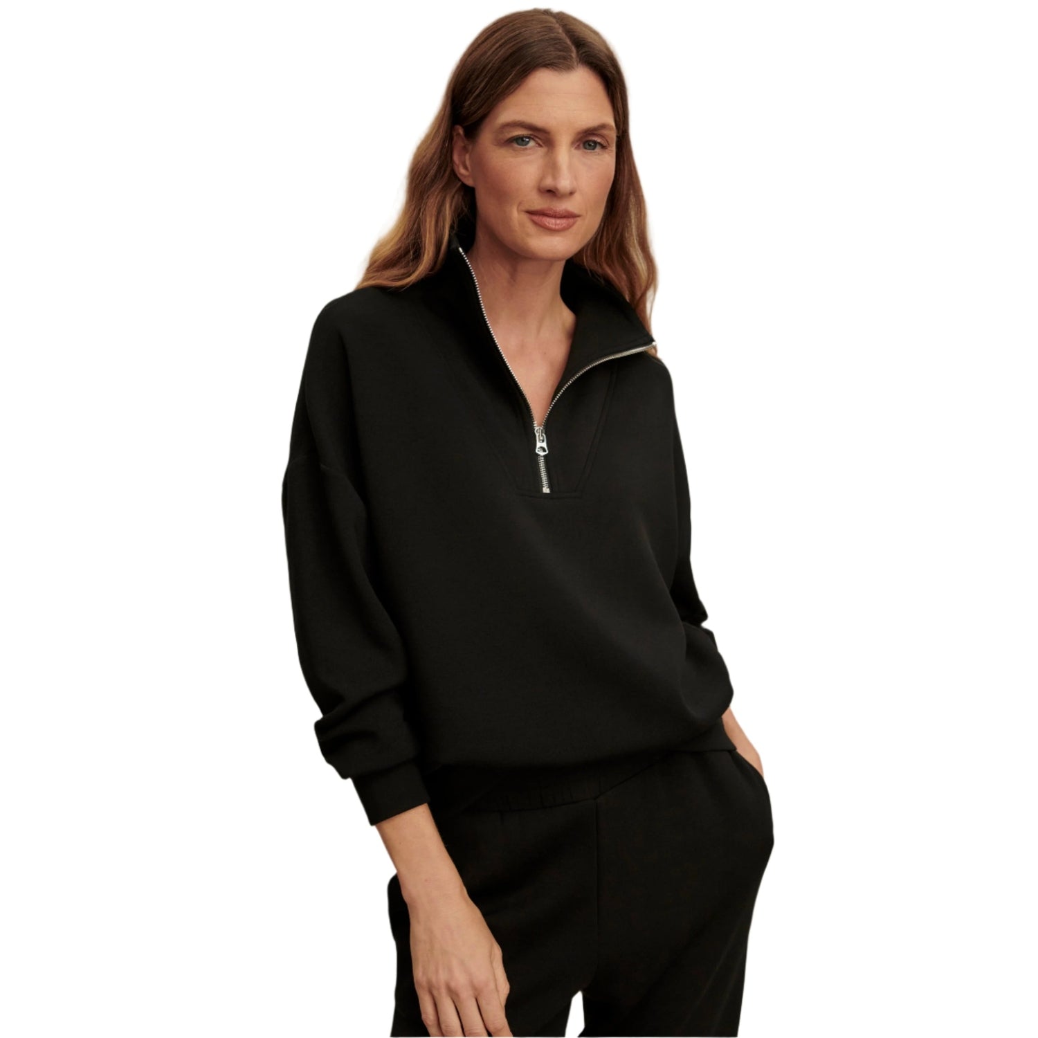 Varley 02. WOMENS APPAREL - WOMENS HOODIES|SWEATERS - WOMENS PO Q ZIP Women's Hawley Half Zip Sweat BLCK BLACK