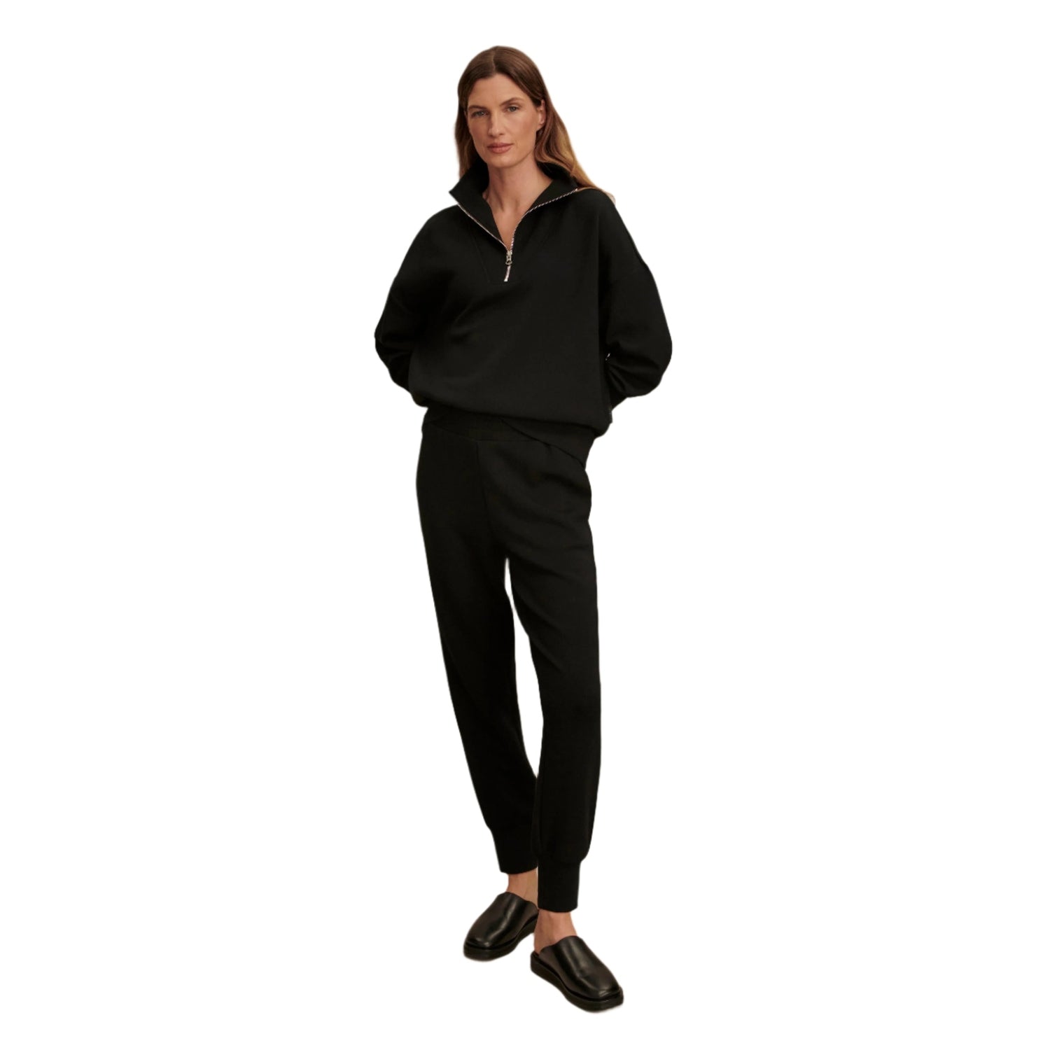 Varley 02. WOMENS APPAREL - WOMENS HOODIES|SWEATERS - WOMENS PO Q ZIP Women's Hawley Half Zip Sweat BLCK BLACK