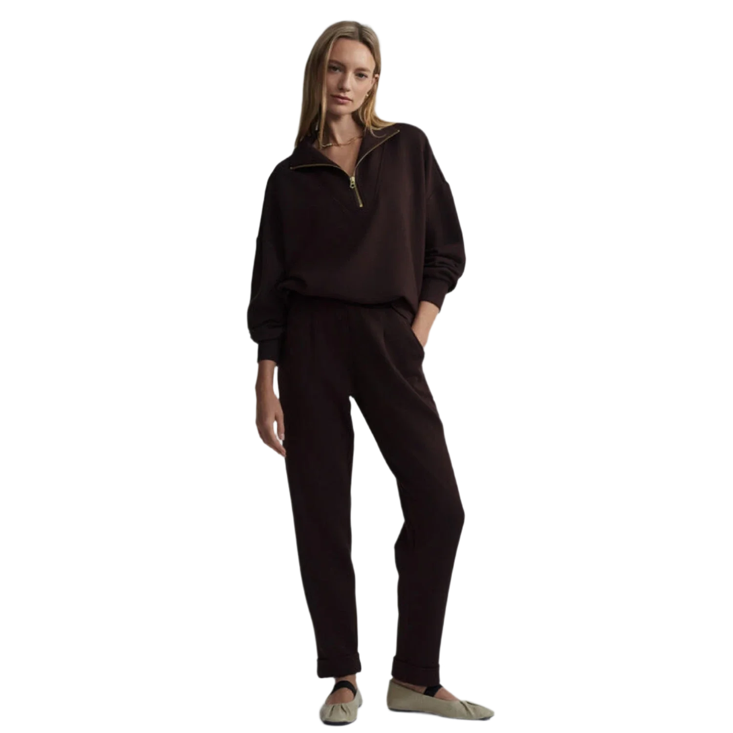 VARLEY 02. WOMENS APPAREL - WOMENS HOODIES|SWEATERS - WOMENS PO Q ZIP Women's Hawley Half Zip Sweat COBE COFFEE BEAN