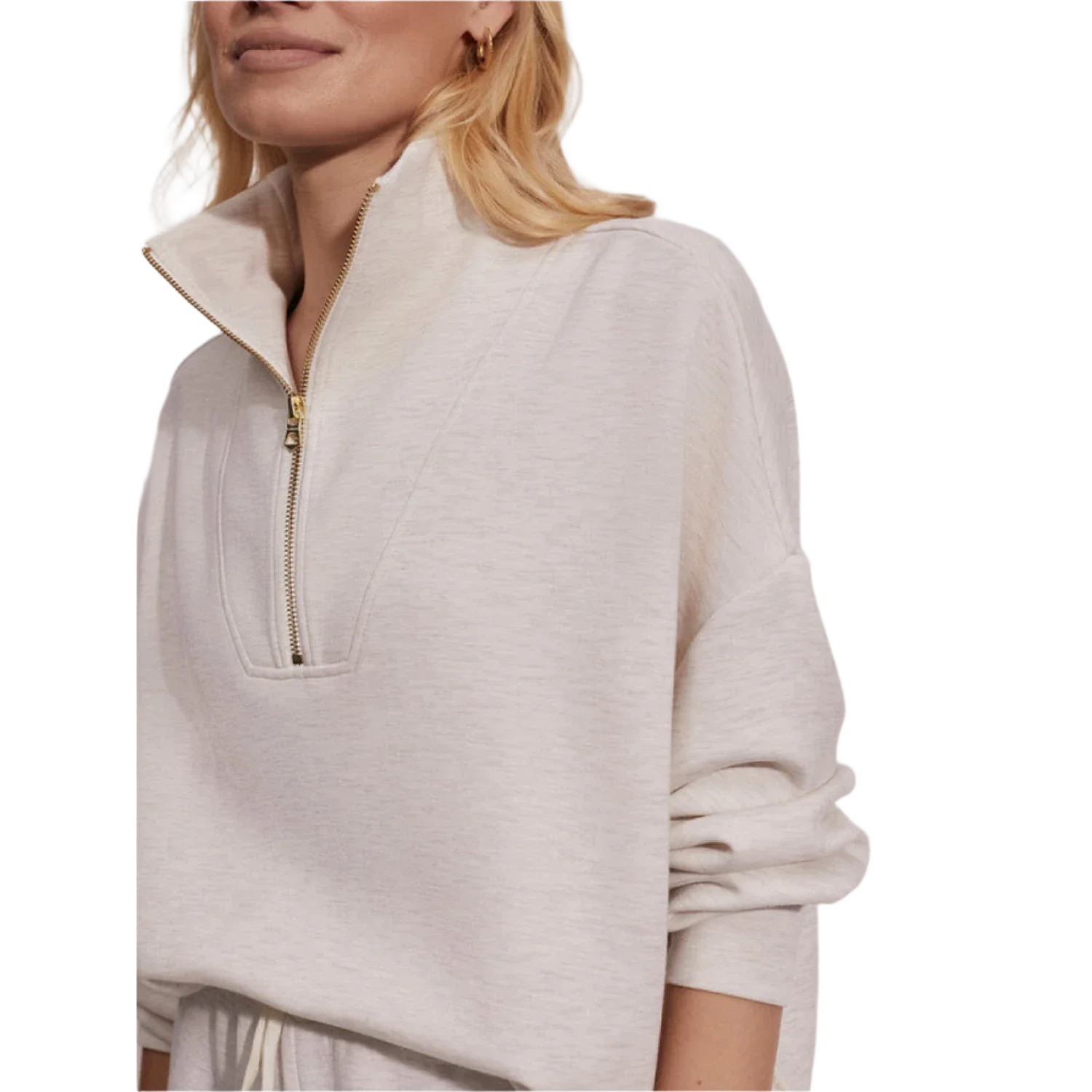 VARLEY 02. WOMENS APPAREL - WOMENS HOODIES|SWEATERS - WOMENS PO Q ZIP Women's Hawley Half Zip Sweat IVORY MARL