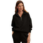 Varley 02. WOMENS APPAREL - WOMENS HOODIES|SWEATERS - WOMENS PO Q ZIP Women's Hawley Half Zip Sweat BLCK BLACK
