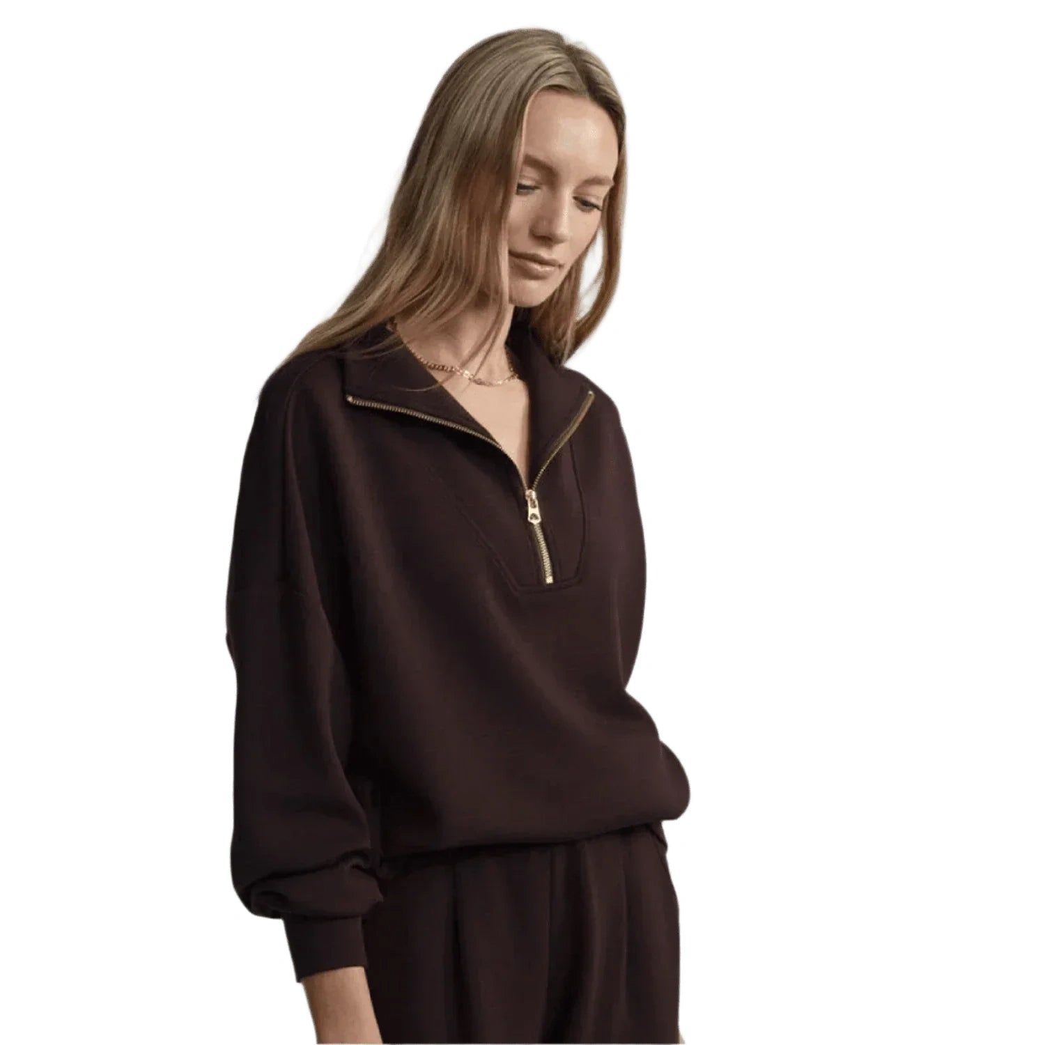 Varley 02. WOMENS APPAREL - WOMENS HOODIES|SWEATERS - WOMENS PO Q ZIP Women's Hawley Half Zip Sweat COBE COFFEE BEAN