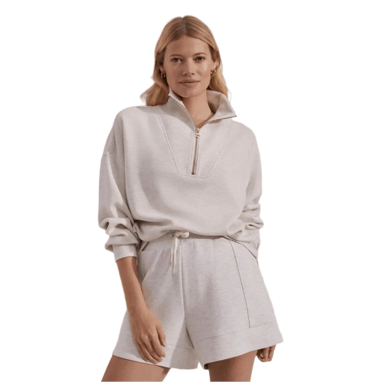 Varley 02. WOMENS APPAREL - WOMENS HOODIES|SWEATERS - WOMENS PO Q ZIP Women's Hawley Half Zip Sweat IVORY MARL