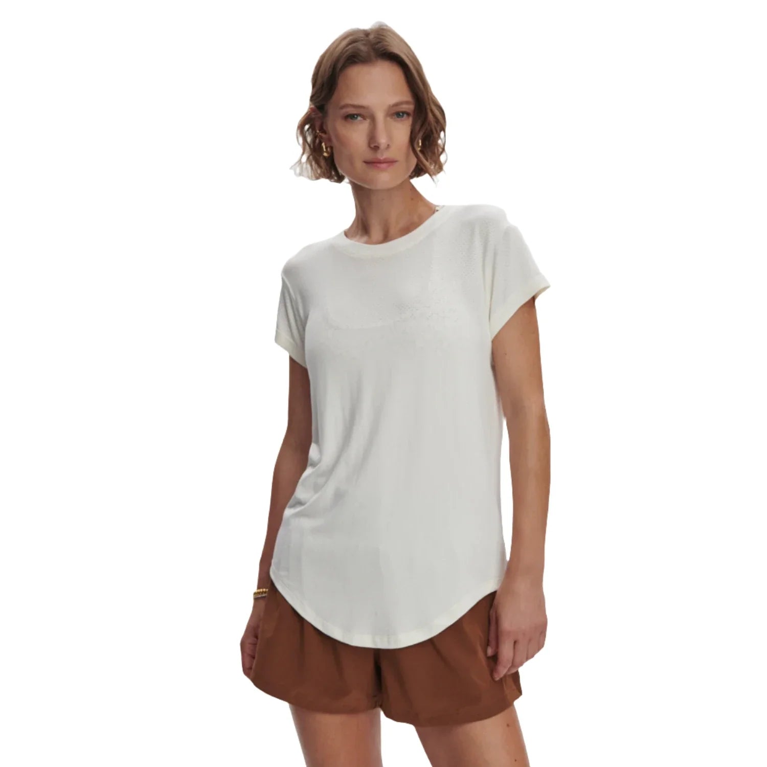 VARLEY 02. WOMENS APPAREL - WOMENS SS SHIRTS - WOMENS SS CASUAL Women's Jade Seamless Tee SNOW WHITE