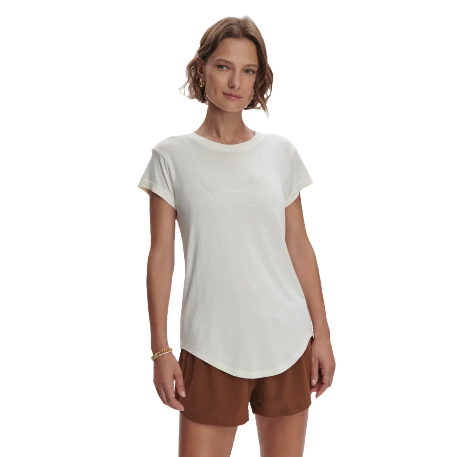 VARLEY 02. WOMENS APPAREL - WOMENS SS SHIRTS - WOMENS SS CASUAL Women's Jade Seamless Tee SNOW WHITE