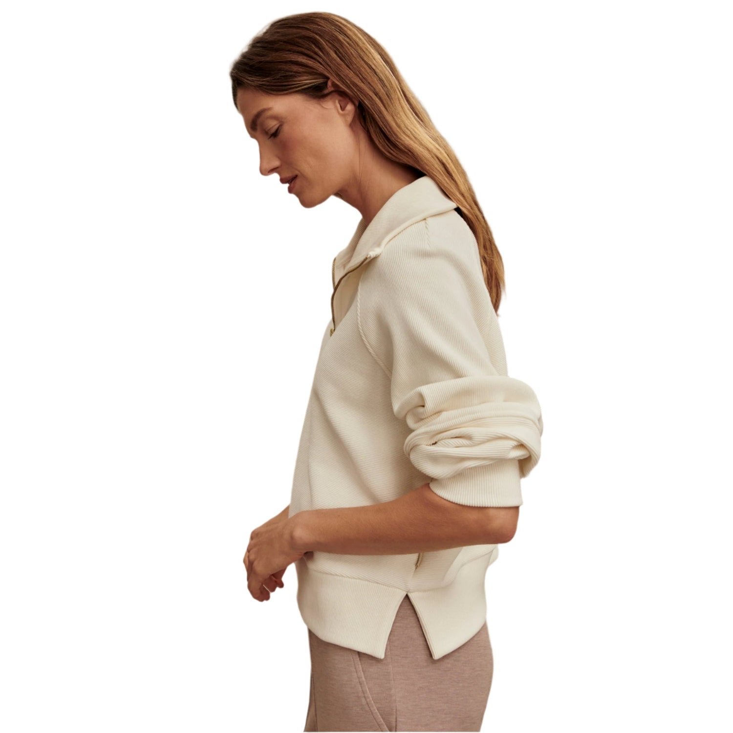 Varley 02. WOMENS APPAREL - WOMENS HOODIES|SWEATERS - WOMENS PO Q ZIP Women's Milano Half Zip Sweat IVOR IVORY