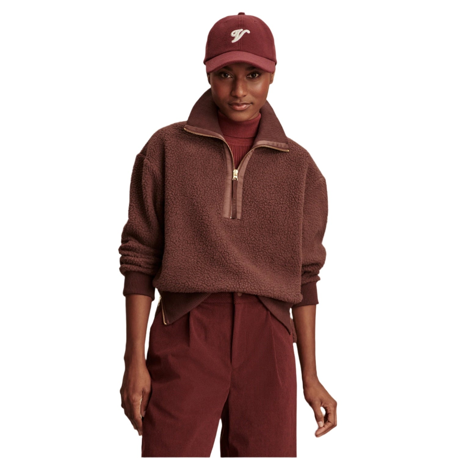 Varley 02. WOMENS APPAREL - WOMENS HOODIES|SWEATERS - WOMENS PO Q ZIP Women's Roselle Half Zip Fleece DEMA DEEP MAHOGANY