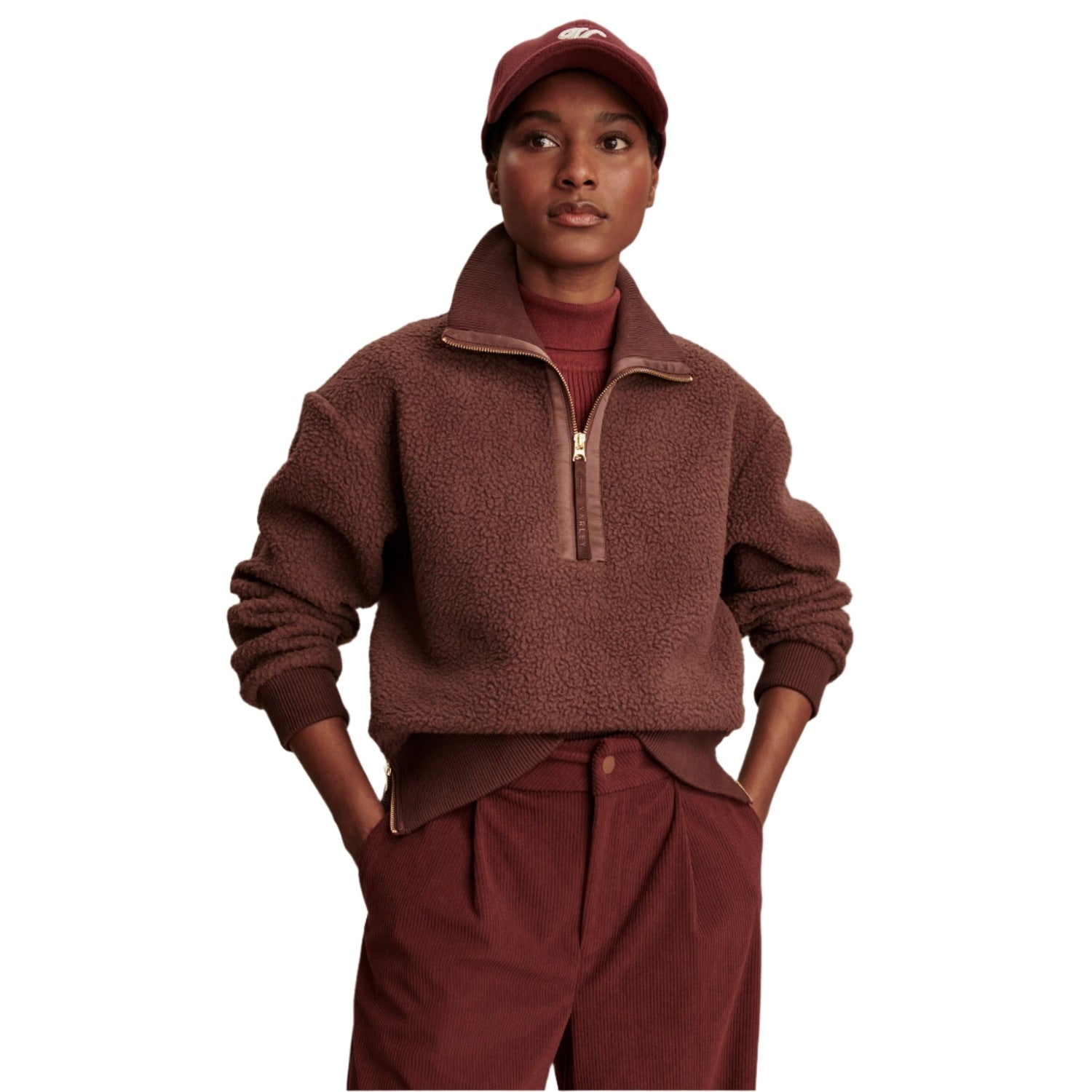 Varley 02. WOMENS APPAREL - WOMENS HOODIES|SWEATERS - WOMENS PO Q ZIP Women's Roselle Half Zip Fleece DEMA DEEP MAHOGANY