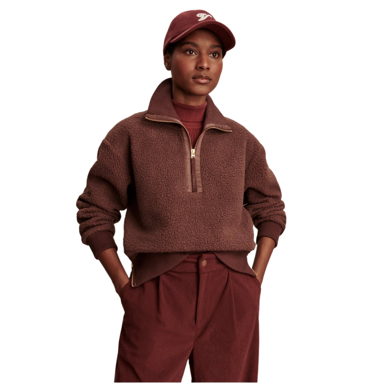 Varley 02. WOMENS APPAREL - WOMENS HOODIES|SWEATERS - WOMENS PO Q ZIP Women's Roselle Half Zip Fleece DEMA DEEP MAHOGANY