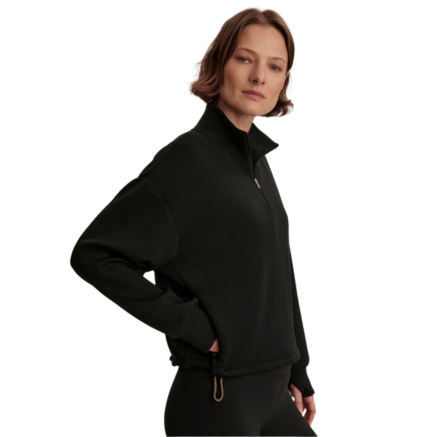 Varley 02. WOMENS APPAREL - WOMENS HOODIES|SWEATERS - WOMENS PO Q ZIP Women's Sian Cropped Half Zip Midlayer BLCK BLACK