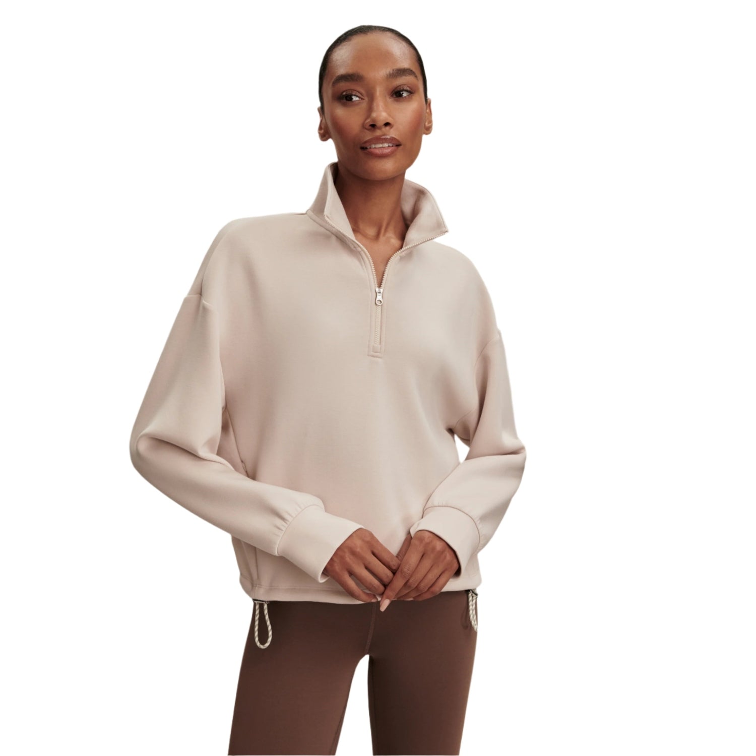 Varley 02. WOMENS APPAREL - WOMENS HOODIES|SWEATERS - WOMENS PO Q ZIP Women's Sian Cropped Half Zip Midlayer SIGR SILVER GREY